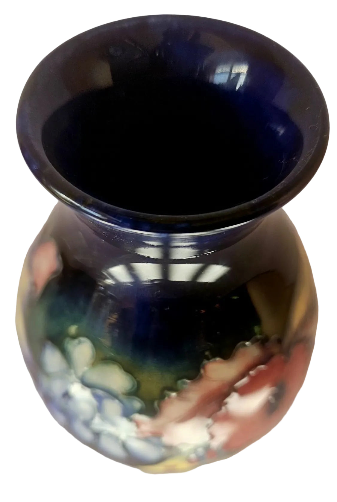 Walter Moorcroft Orchid on Blue Ground vase shape 7/6