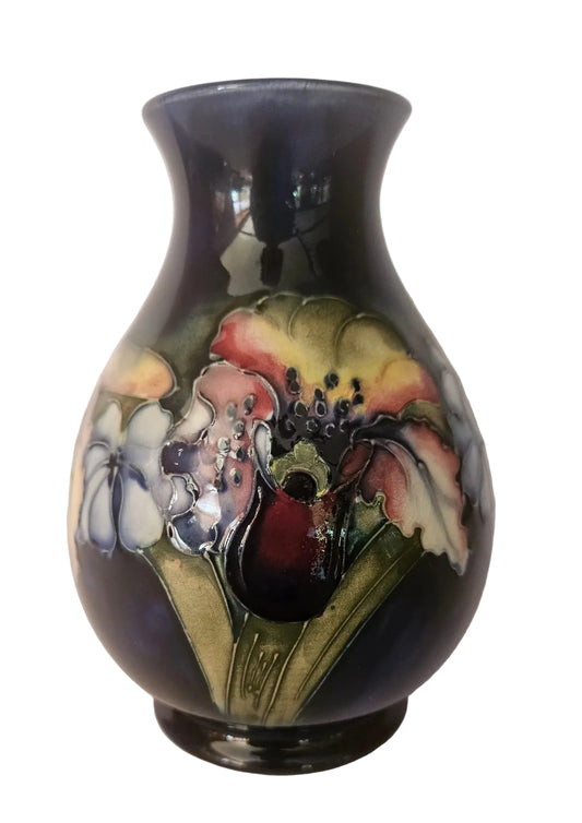 Walter Moorcroft Orchid on Blue Ground vase shape 7/6