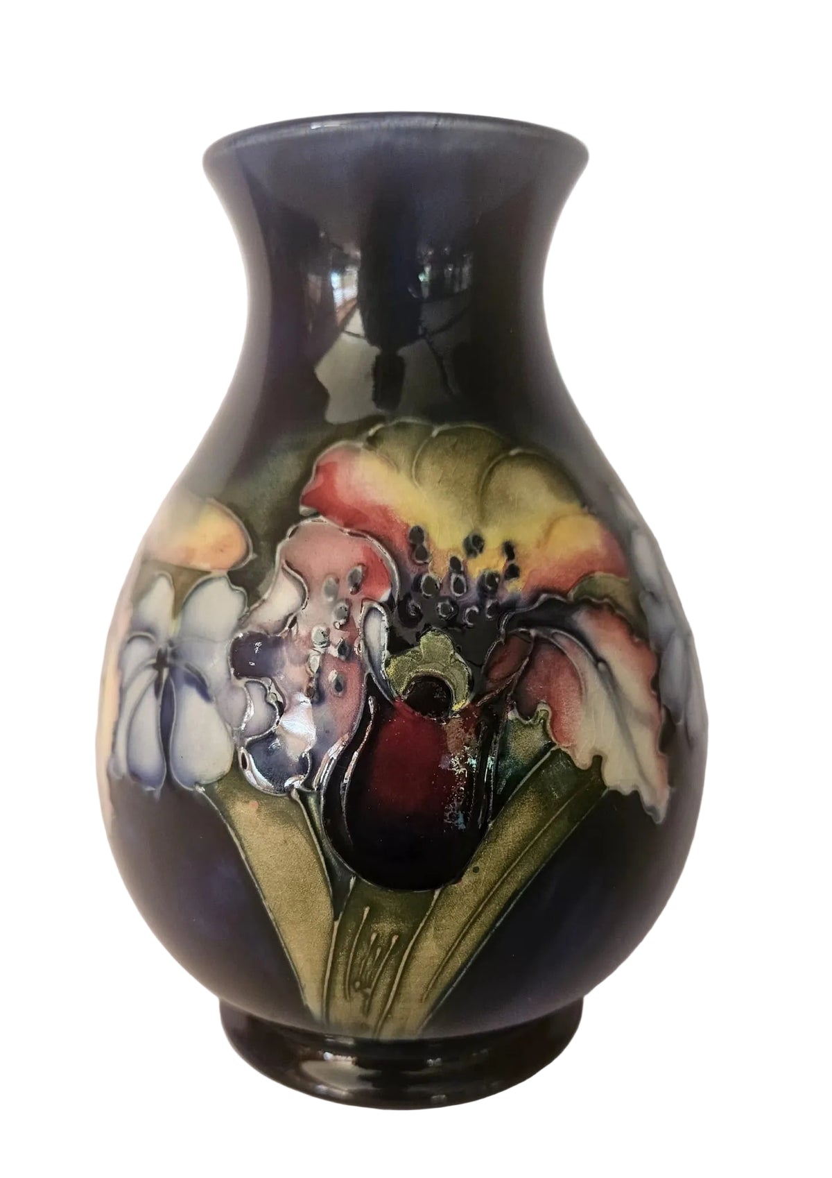 Walter Moorcroft Orchid on Blue Ground vase shape 7/6