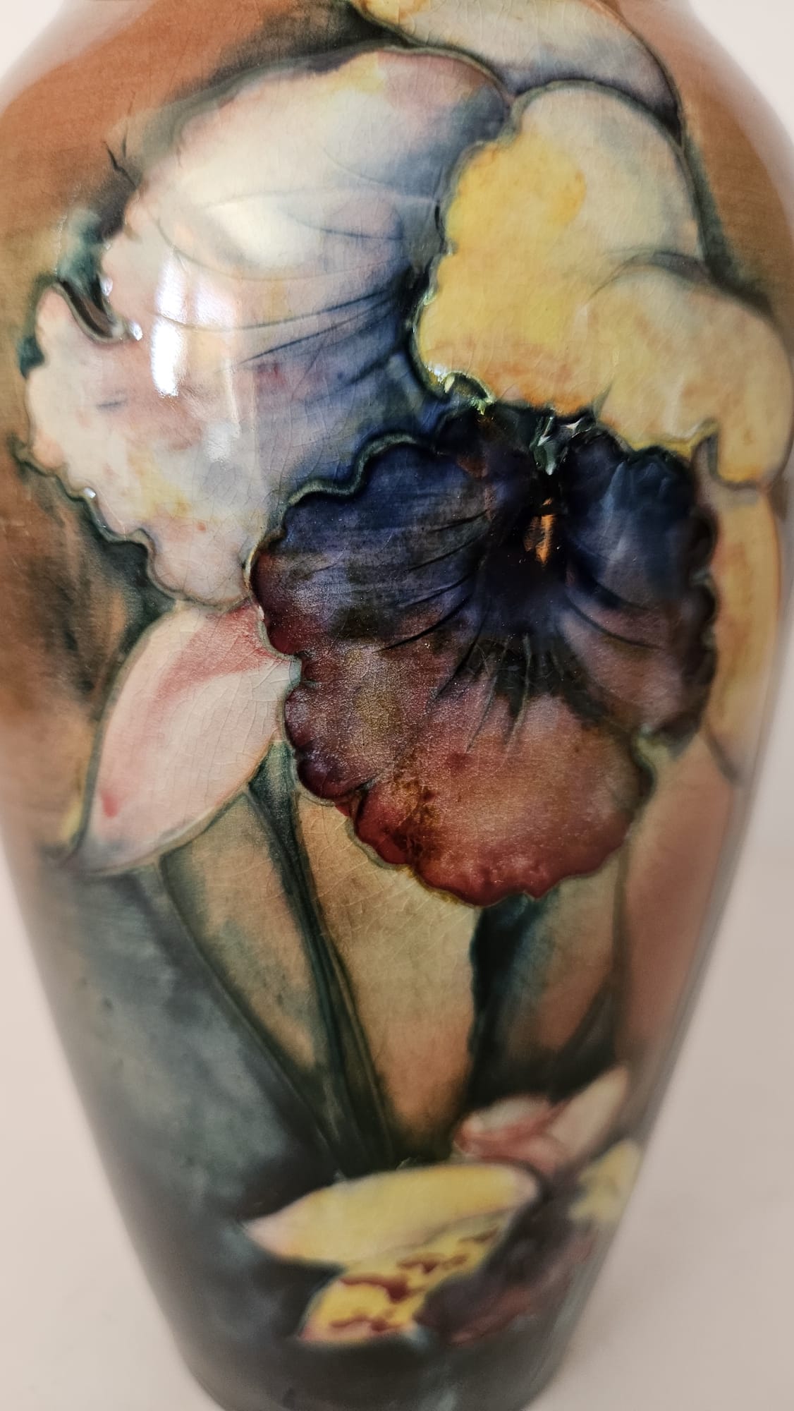 Walter Moorcroft Flambe Orchid tapering shape vase