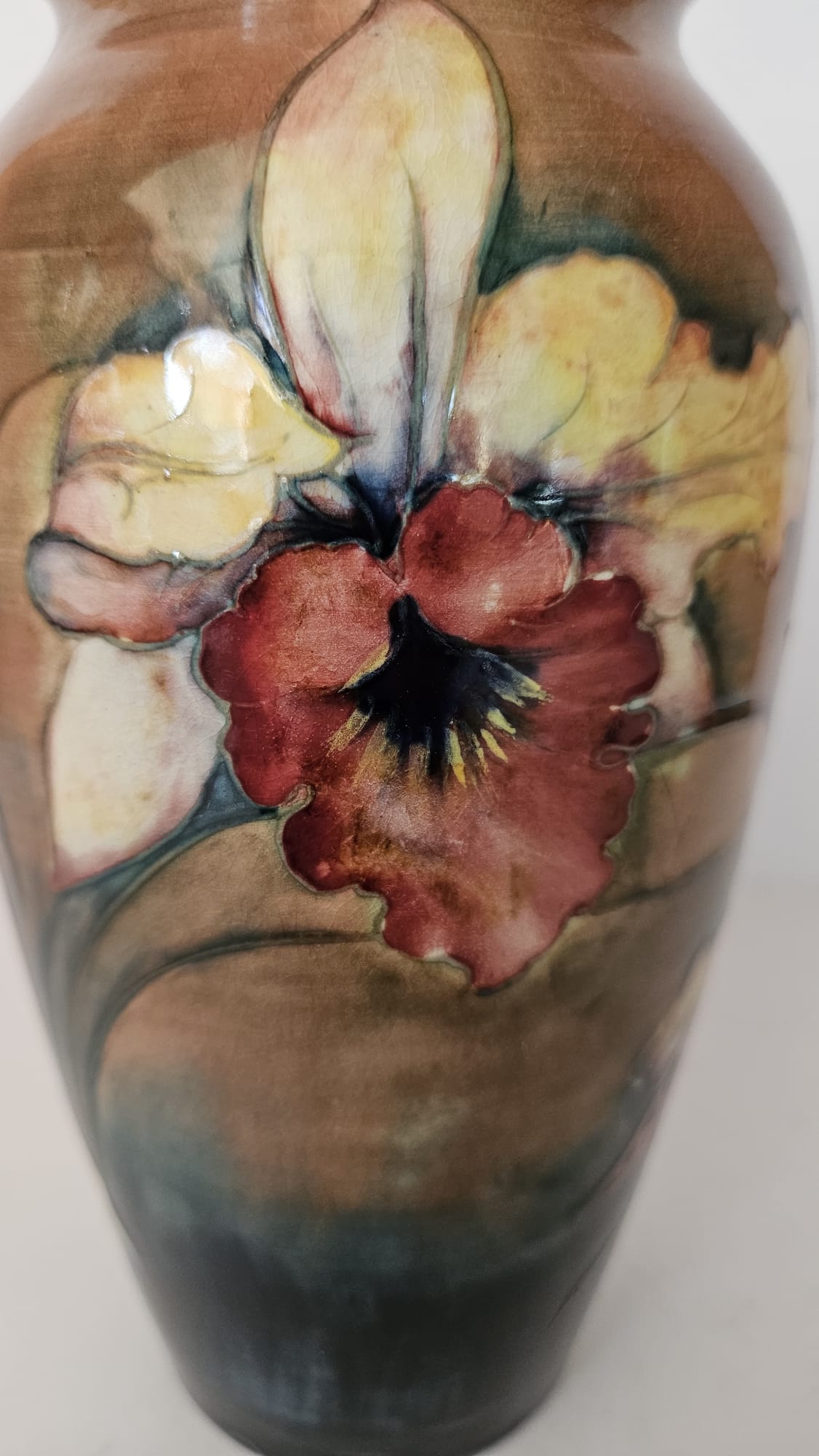 Walter Moorcroft Flambe Orchid tapering shape vase