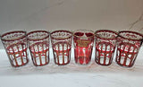 Vintage Bar Glasses - Ruby Art Deco Design - Gold Rimmed - Set of 5