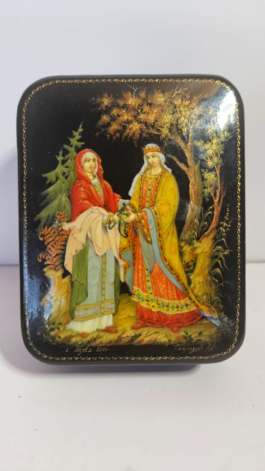 Vintage Hand-painted miniature Russian lacquer box by Skalozub A.V.