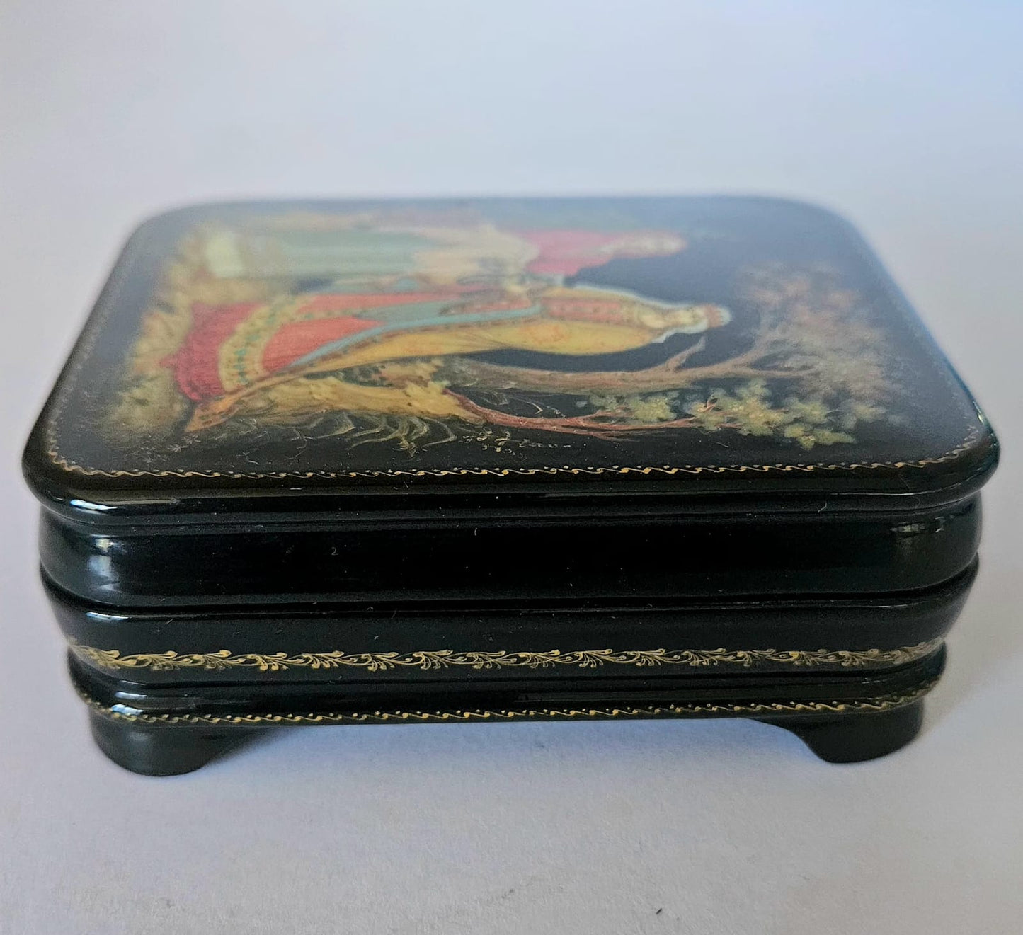 Vintage Hand-painted miniature Russian lacquer box by Skalozub A.V.