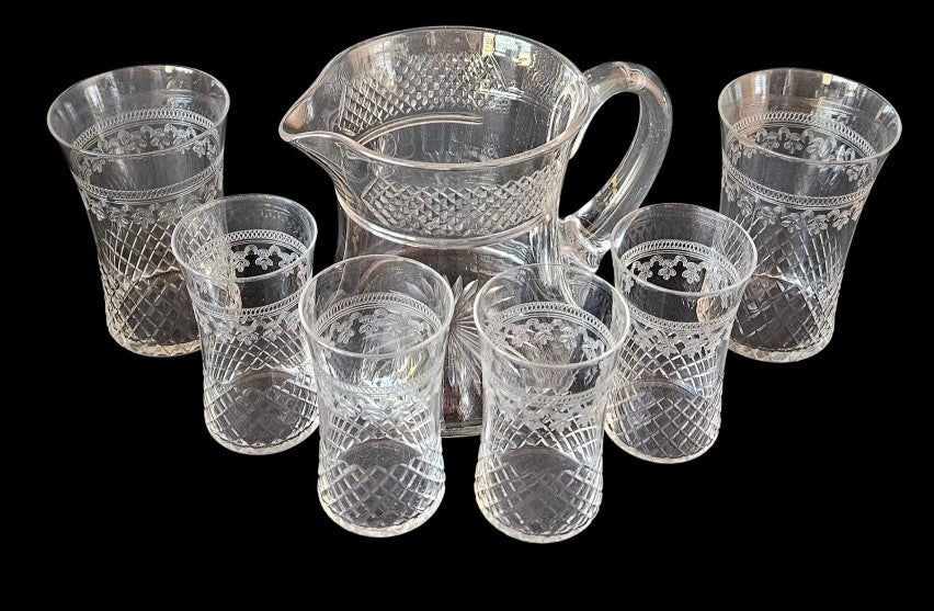 Pall Mall “Lady Hamilton” Crystal 6 x tumblers & edwardian pitcher c.1905