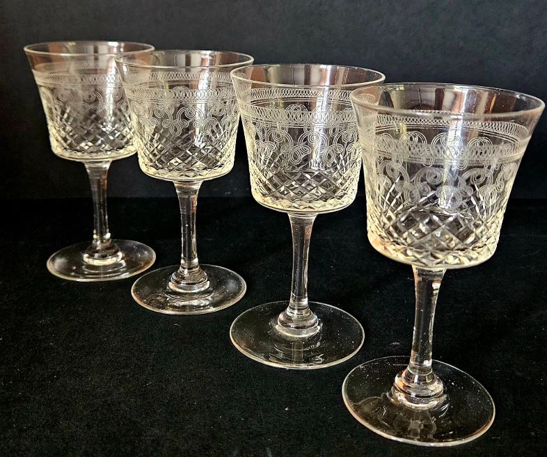 Antique Lady Hamilton Pall Mall Crystal liqueur glasses x 4 - 75ml