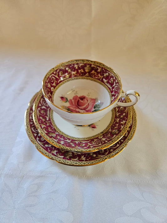 Paragon Bone China -Double Warrant- Red and Gold Tea set trio