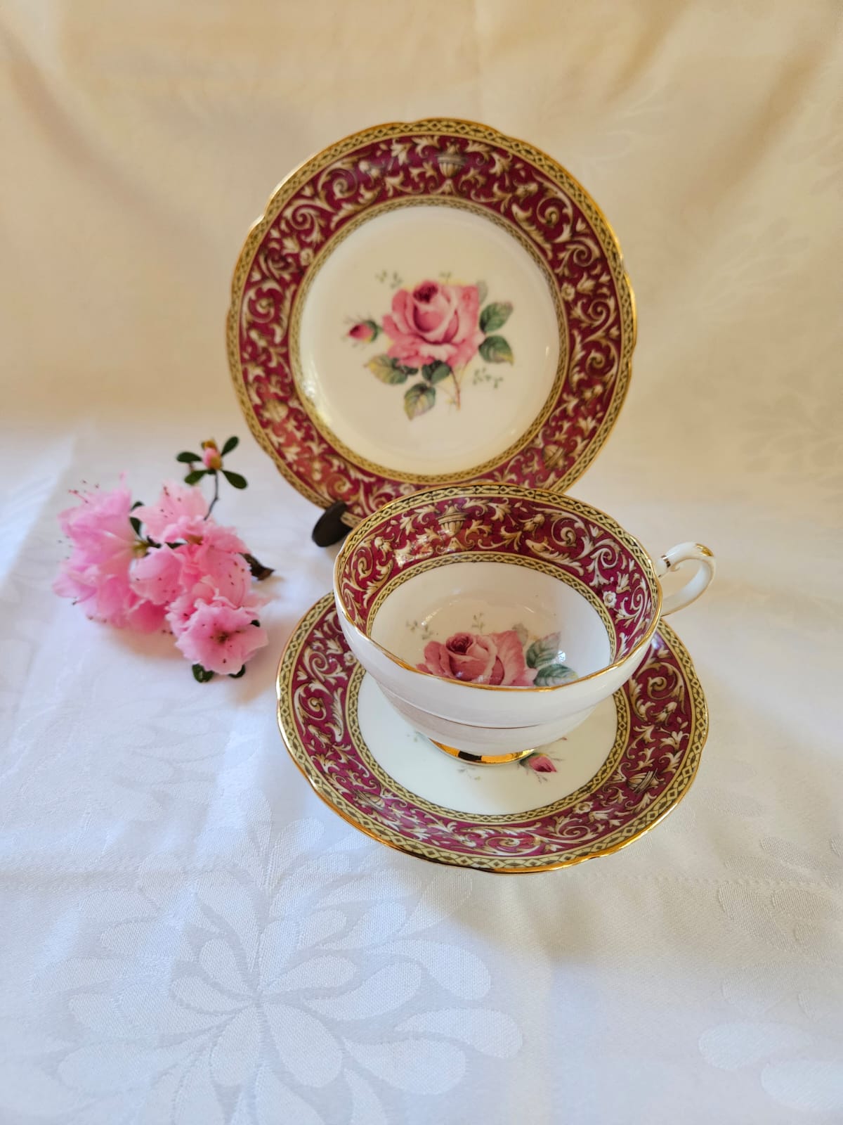 Paragon Bone China -Double Warrant- Red and Gold Tea set trio