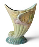 Pates Pottery Lusterware V43 Bird Vase Pink Green Yellow c1946-60