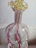 Vintage Murano Pink & White Latticino Art Glass Perfume Bottle with Floral Stopper