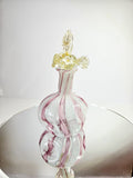 Vintage Murano Pink & White Latticino Art Glass Perfume Bottle with Floral Stopper