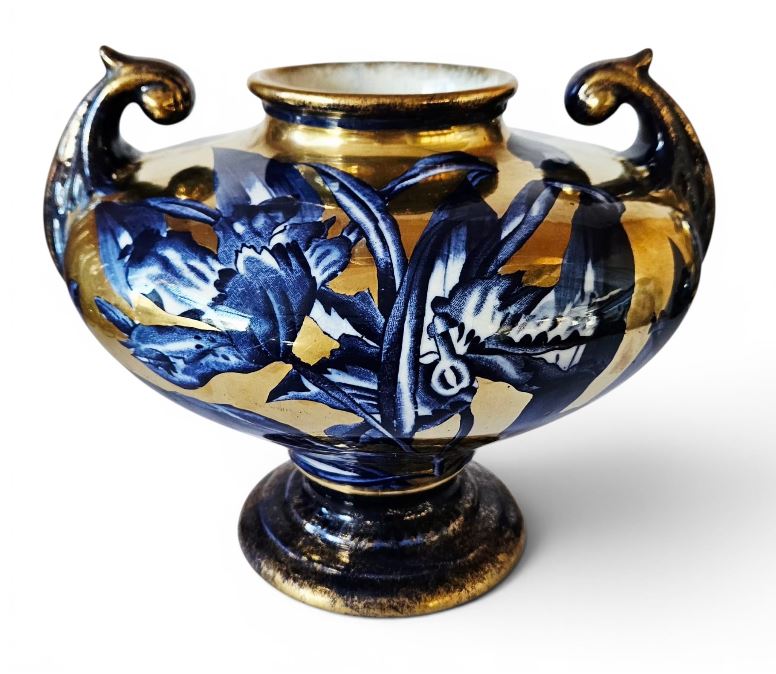 Large Phoenix Ware twin handles vase Thomas Forester and Son-Cobalt Blue & gold