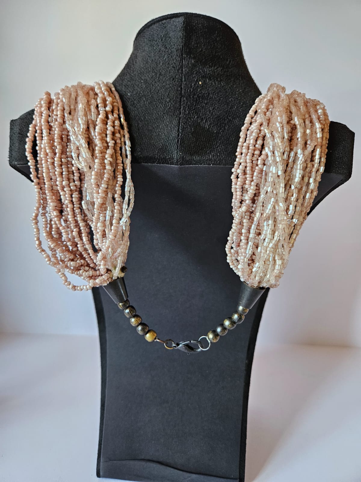 Vintage Pink Boho Multi Strand Bead Waterfall Necklace