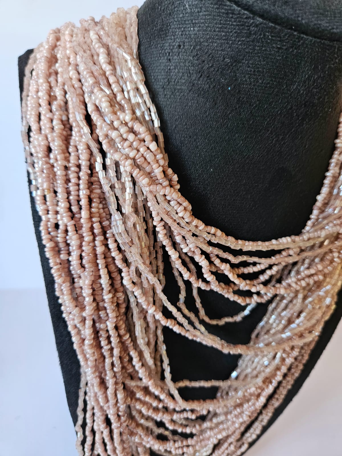 Vintage Pink Boho Multi Strand Bead Waterfall Necklace