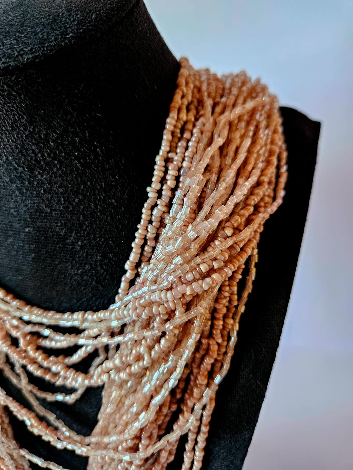 Vintage Pink Boho Multi Strand Bead Waterfall Necklace