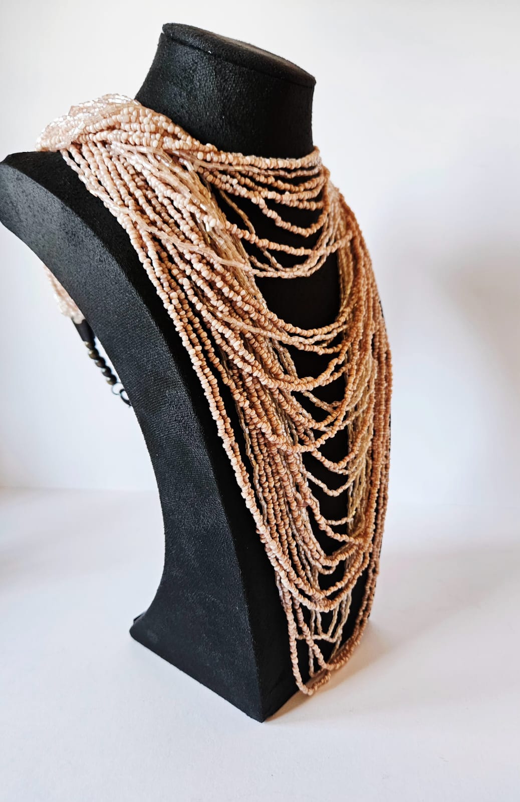 Vintage Pink Boho Multi Strand Bead Waterfall Necklace