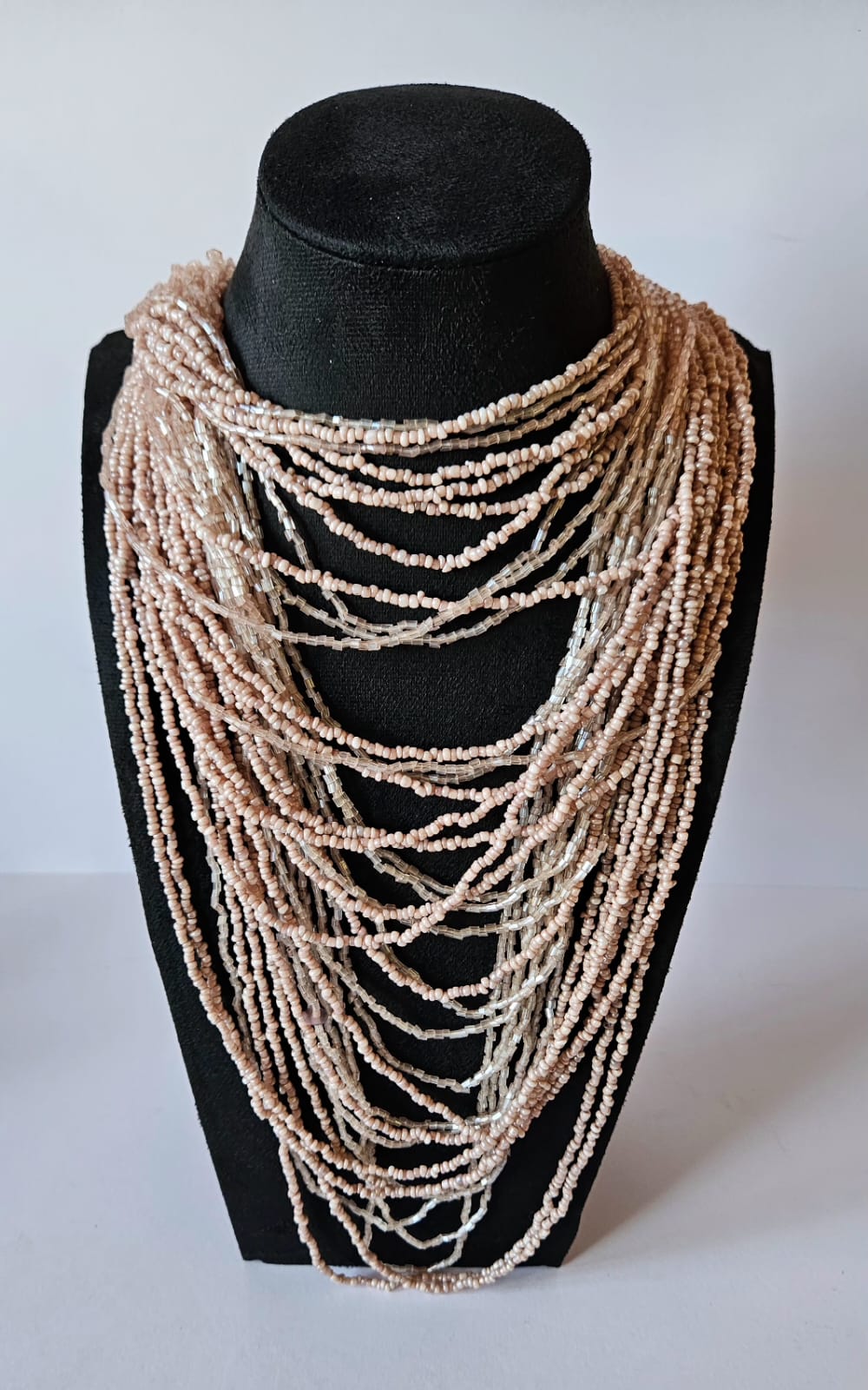 Vintage Pink Boho Multi Strand Bead Waterfall Necklace