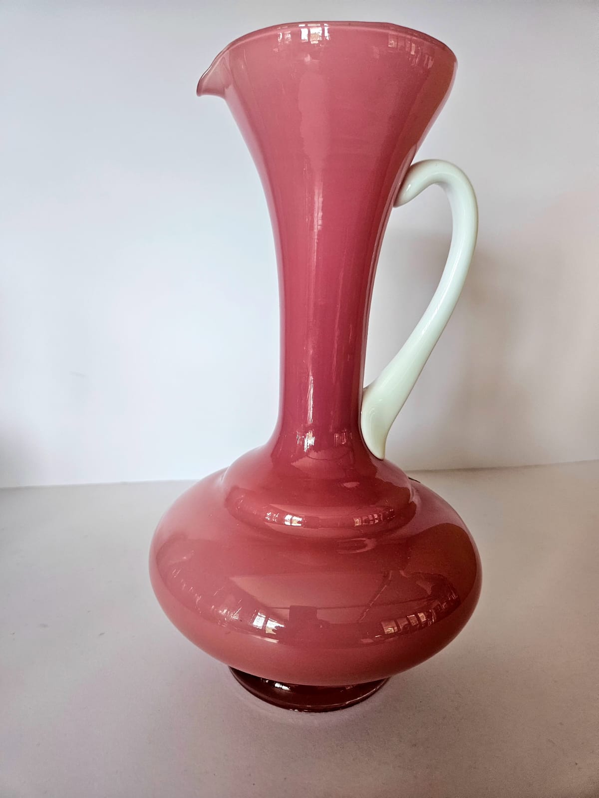 MCM Carlo Moretti, Empoli Cased Italian Pink Glass Ewer