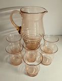 Vintage Peachy Pink depression Beehive glass Lemonade set (7 pcs)