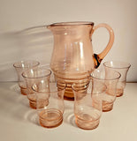 Vintage Peachy Pink depression Beehive glass Lemonade set (7 pcs)