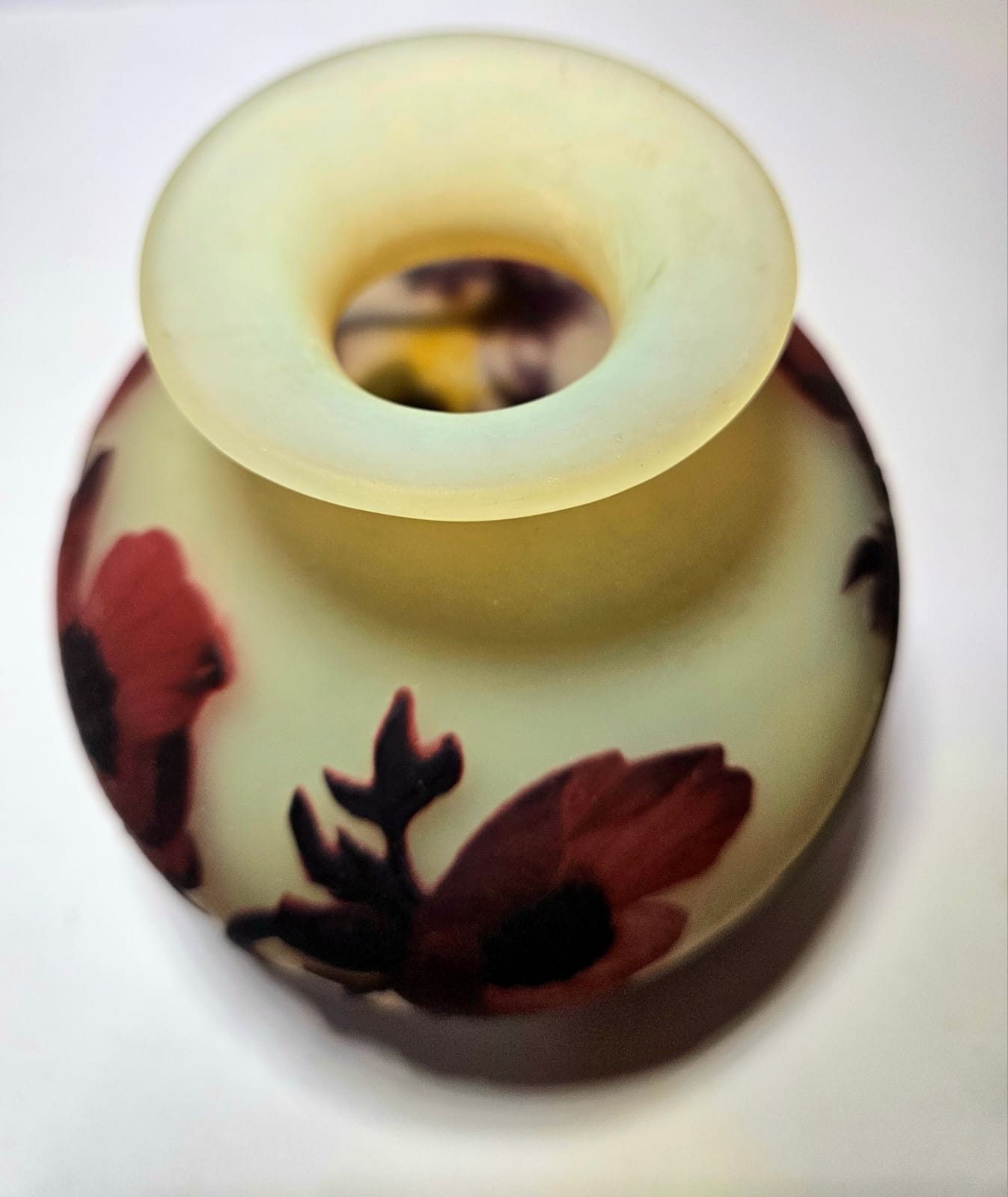 Magnificent Muller Freres Luneville acid-etched Poppies Vase Circa 1920