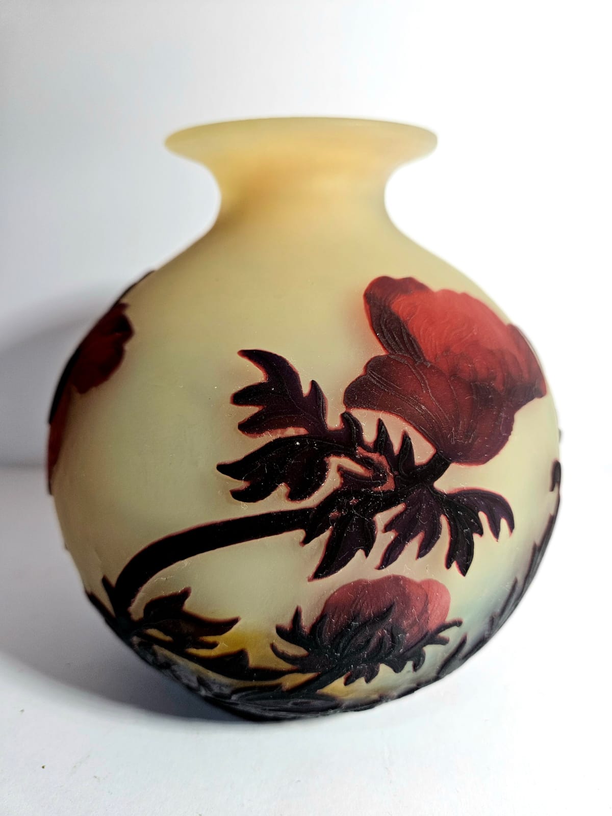 Magnificent Muller Freres Luneville acid-etched Poppies Vase Circa 1920