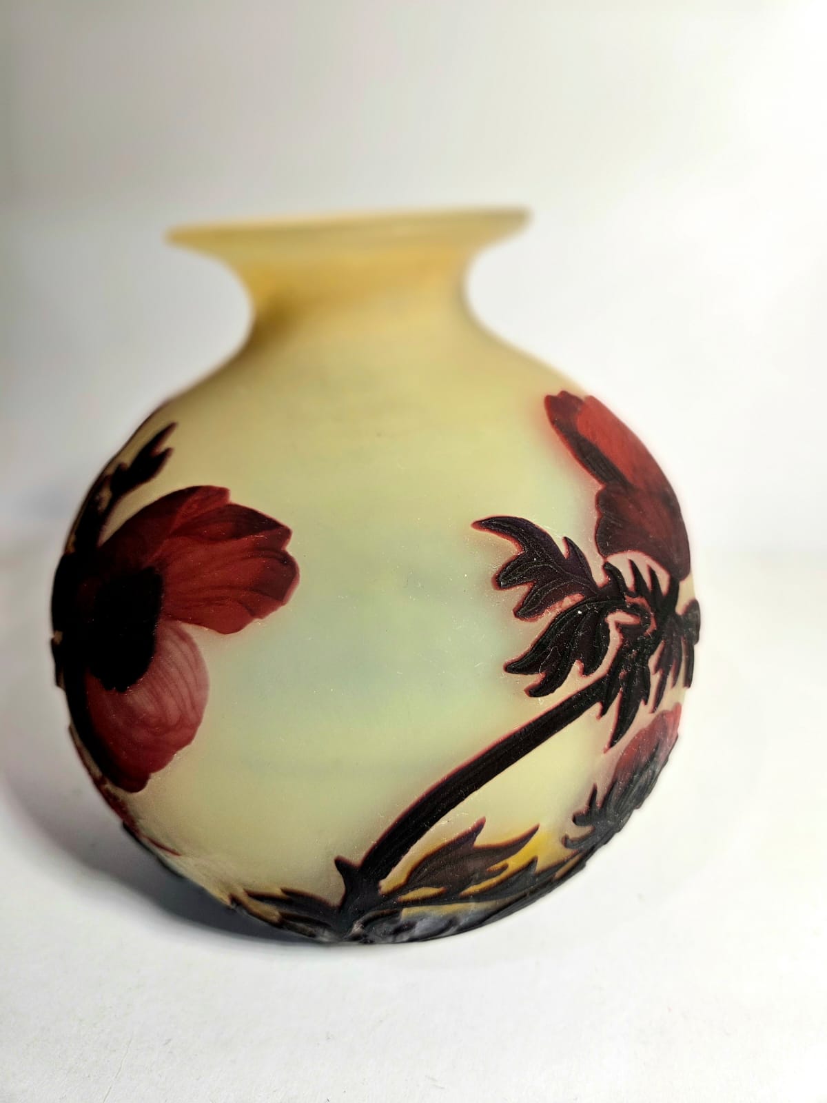 Magnificent Muller Freres Luneville acid-etched Poppies Vase Circa 1920