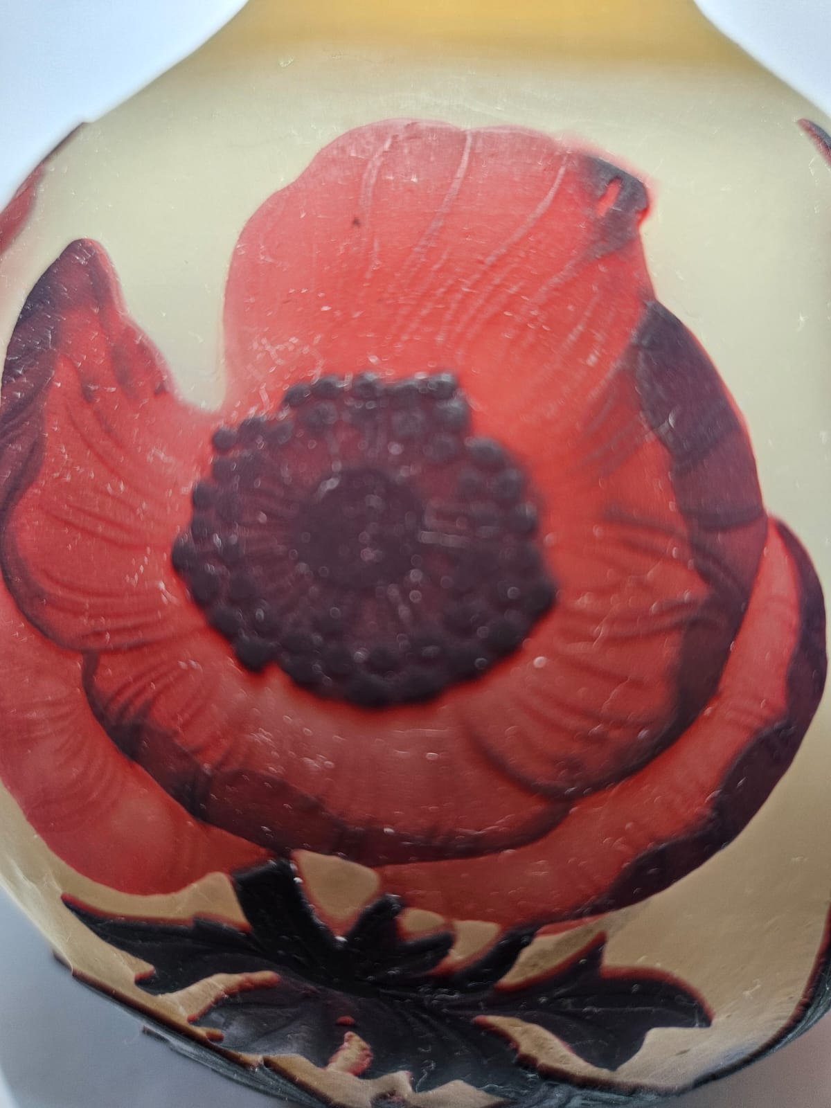 Magnificent Muller Freres Luneville acid-etched Poppies Vase Circa 1920