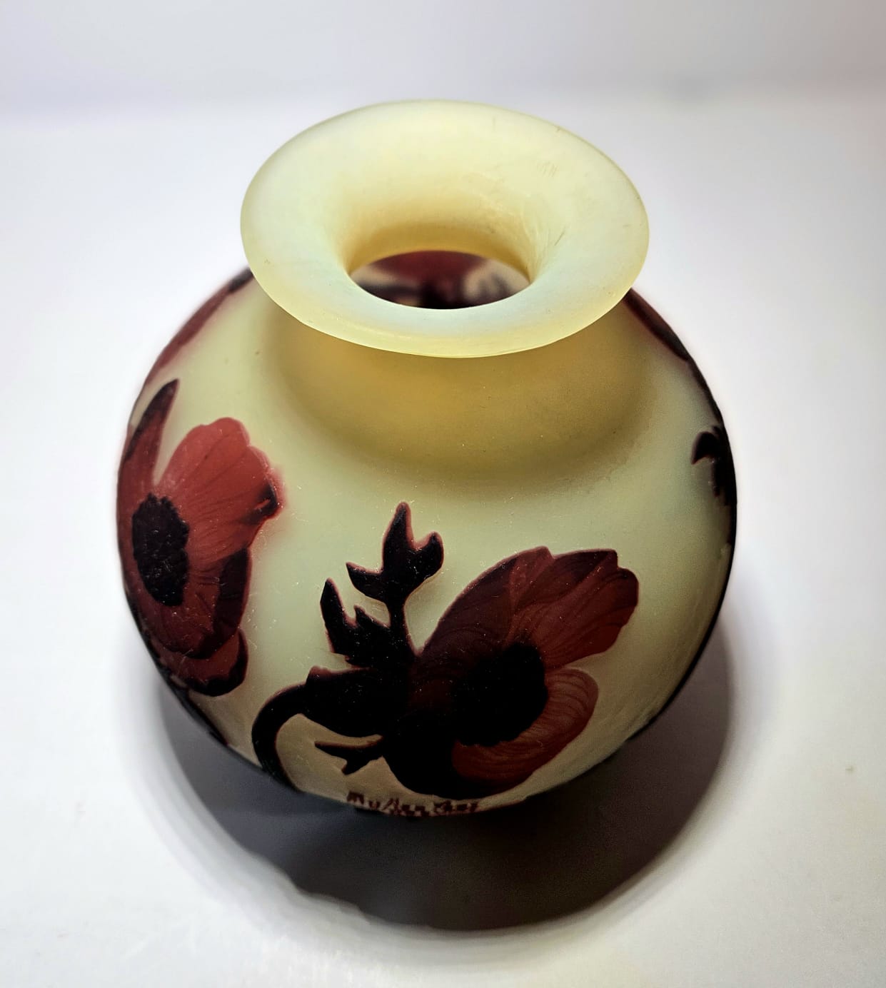 Magnificent Muller Freres Luneville acid-etched Poppies Vase Circa 1920