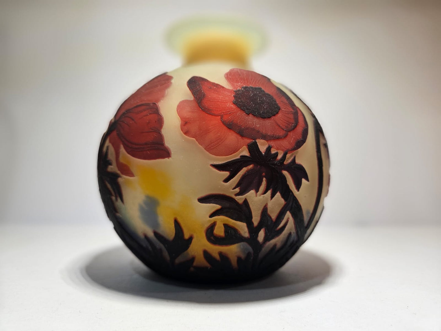 Magnificent Muller Freres Luneville acid-etched Poppies Vase Circa 1920