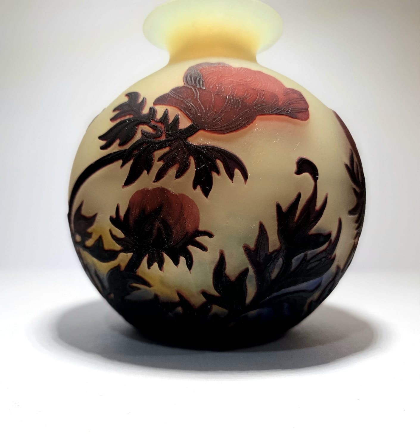 Magnificent Muller Freres Luneville acid-etched Poppies Vase Circa 1920