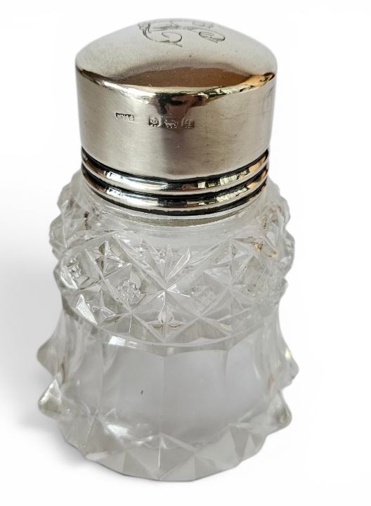 Vintage Crystal Perfume bottle with Sterling Silver Hallmarked engraved lid