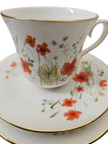 Vintage 1950's Queen Anne bone china "Carmina" poppy pattern trio