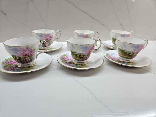 6 x Vintage Queen Anne Meadowside Tea Cups Duo sets