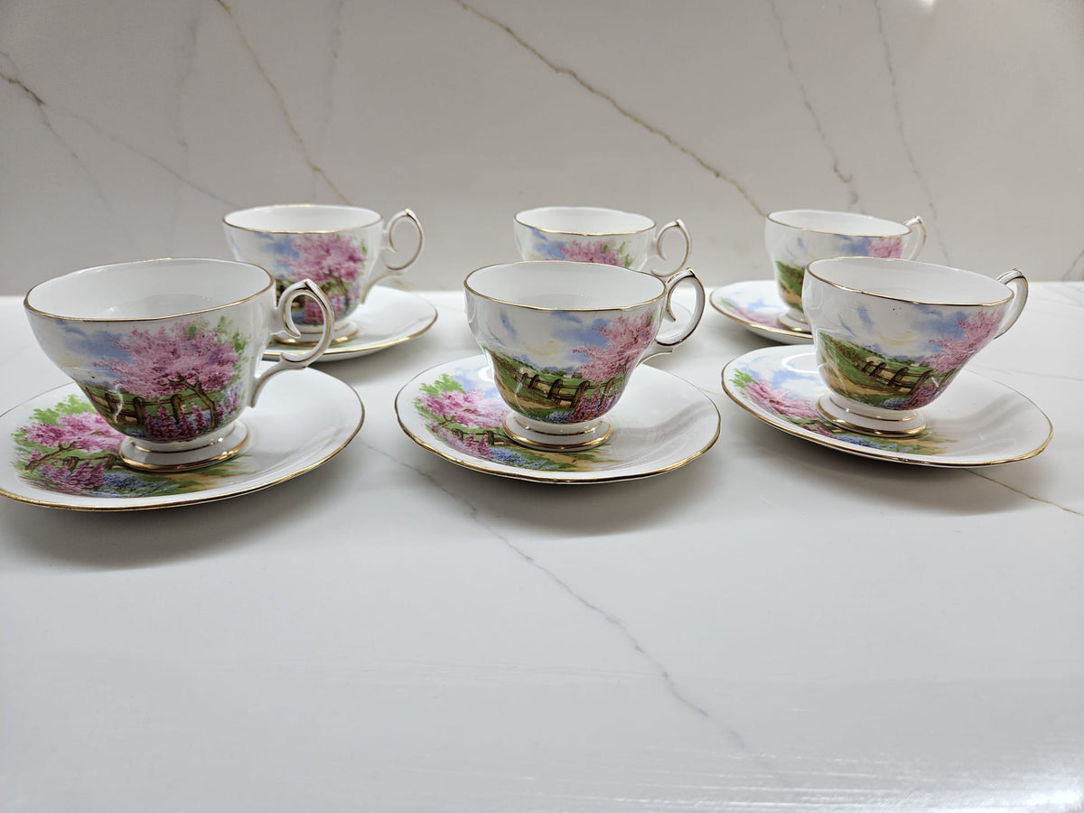 6 x Vintage Queen Anne Meadowside Tea Cups Duo sets