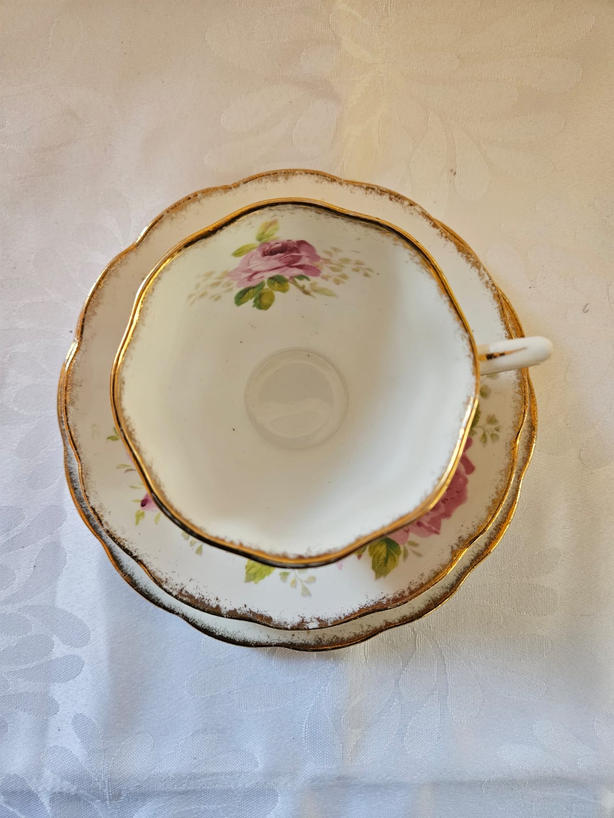 Royal Albert American Beauty Tea Set trio, Pink Rose & Gold trim c. 1960