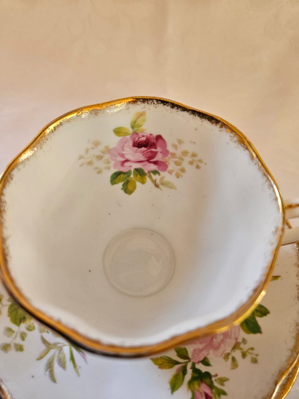 Royal Albert American Beauty Tea Set trio, Pink Rose & Gold trim c. 1960