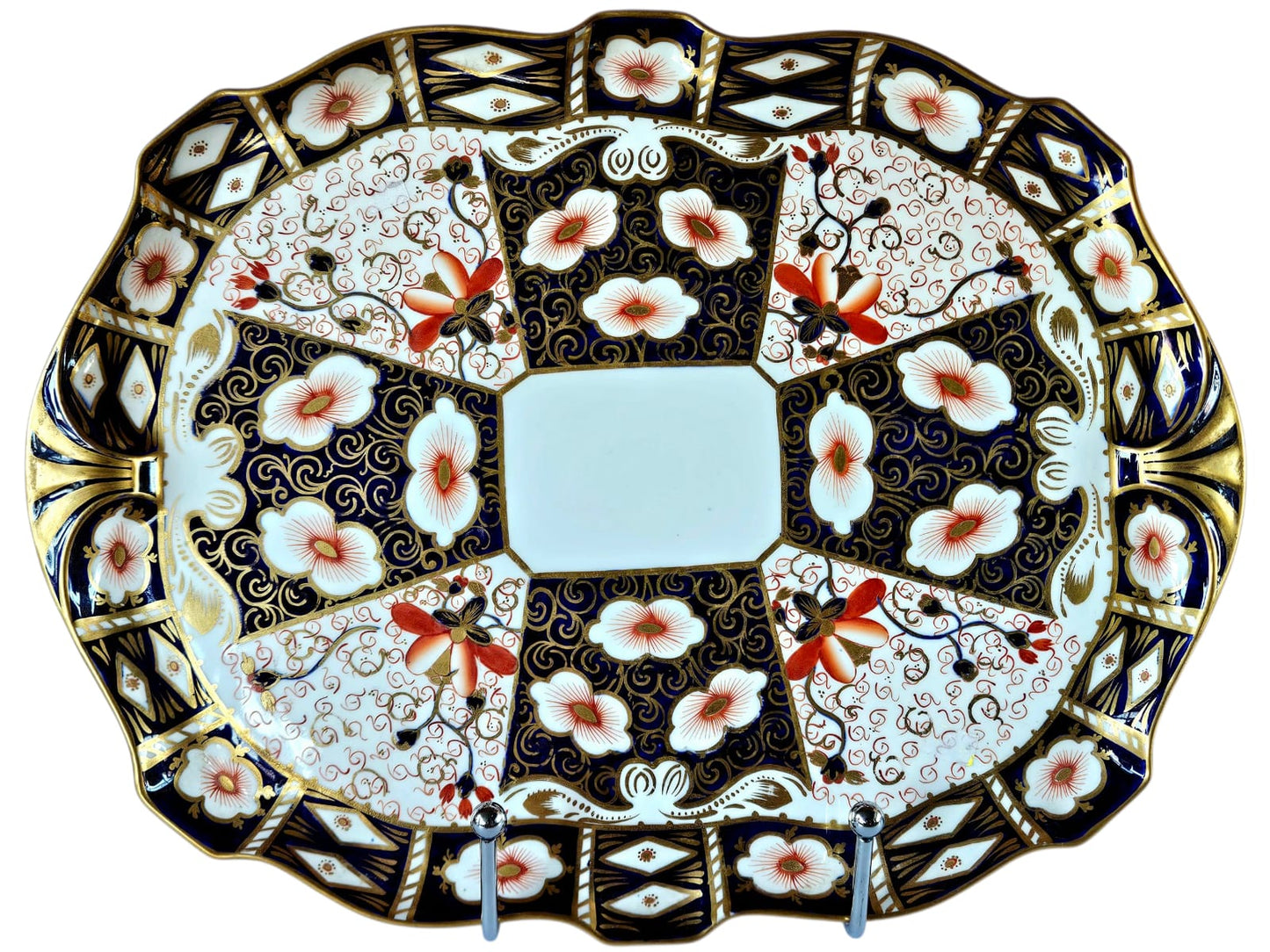 Plat rectangulaire Royal Crown Derby Rare 2451 Traditionnel Imari Grand Format C.1903
