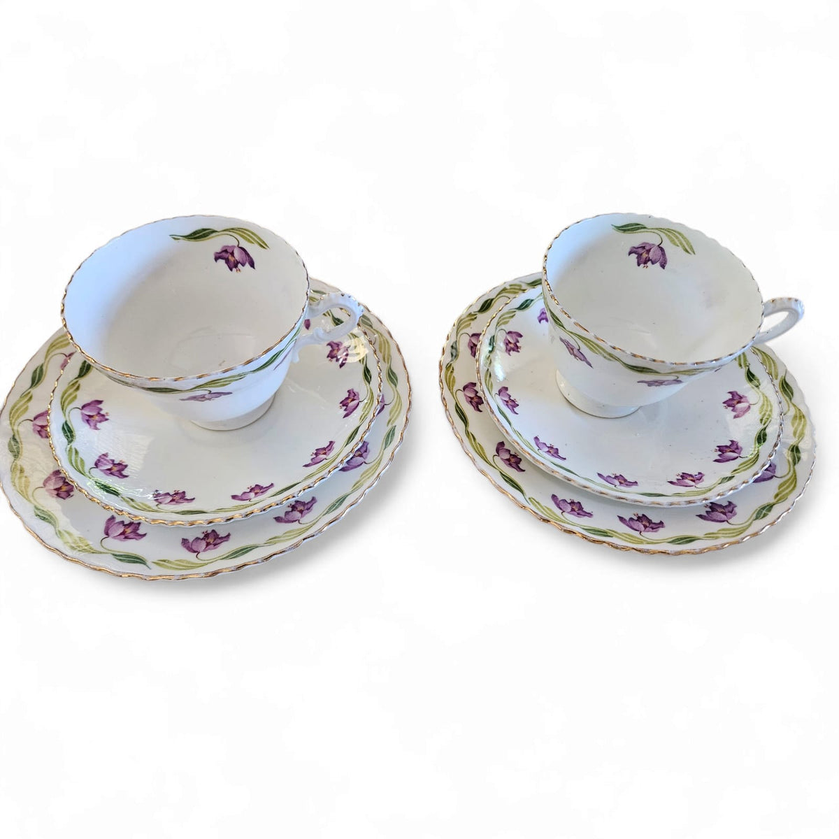 2 x Antique Samuel Radford "Radfordian" Bone China Pattern 1915 Teacup Trio