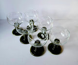 Set of 6 Vintage German Roemer Wine Glasses Olive Green stem, etched