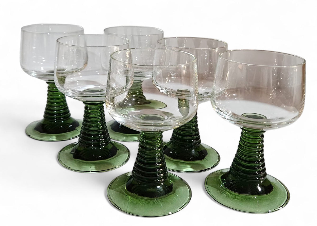 Vintage Roemer Spiral Stacked Green stemglasses, set of 6