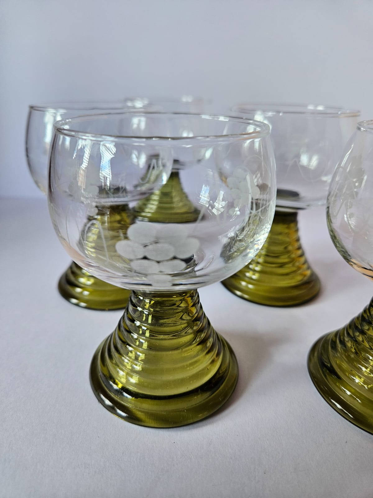 Set of 5 Vintage German Roemer Wine Glasses Hand-Etched Grapevine MCM