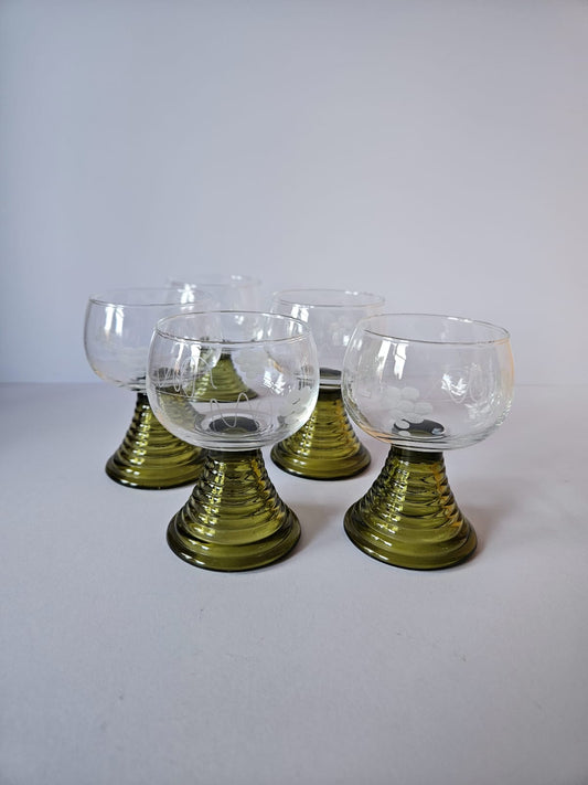Set of 5 Vintage German Roemer Wine Glasses Hand-Etched Grapevine MCM