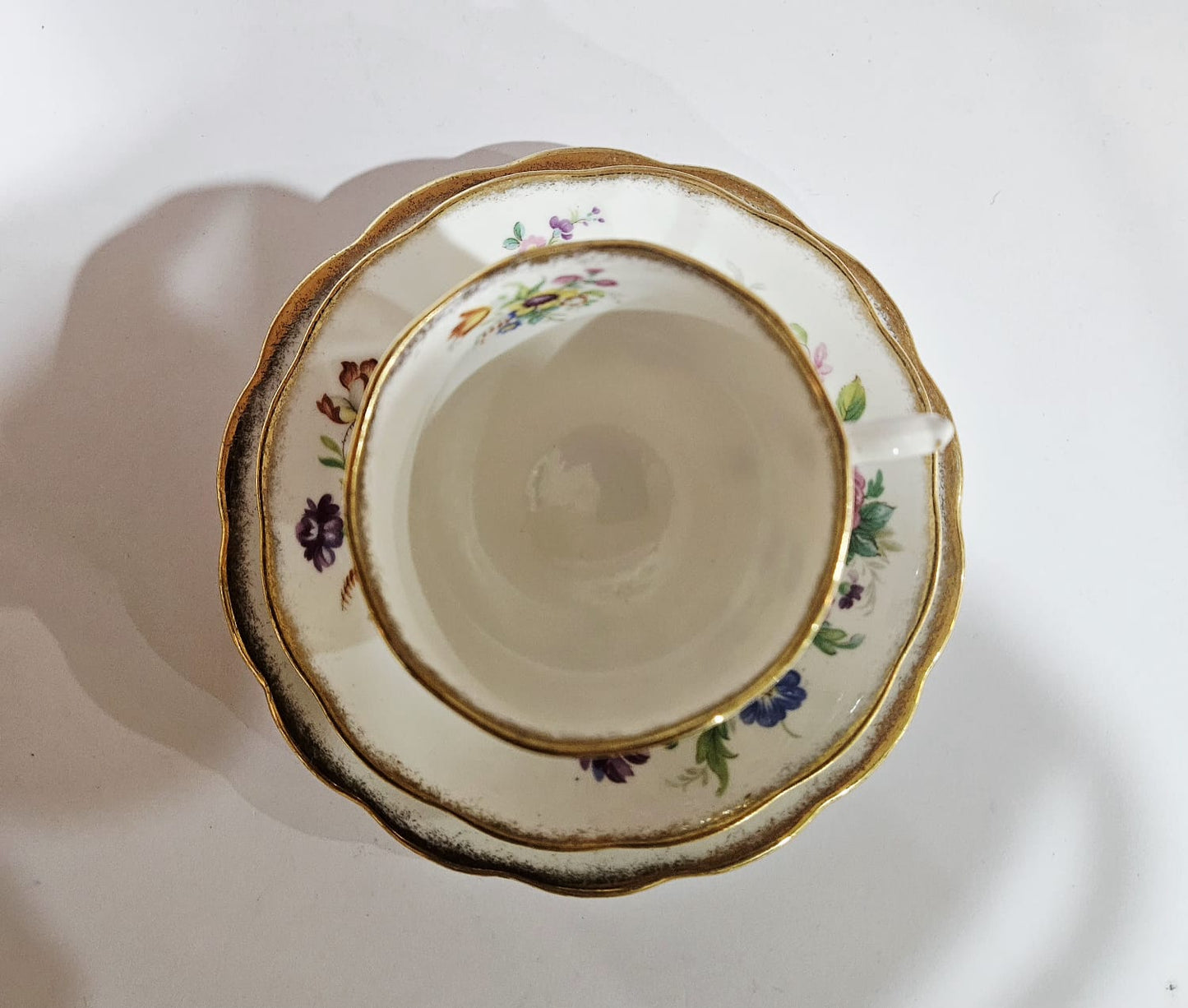 Vintage Roslyn fine bone china "Minuet" trio floral bouquet design and Gold trim