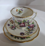 Vintage Roslyn fine bone china "Minuet" trio floral bouquet design and Gold trim