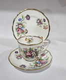 Vintage Roslyn fine bone china "Minuet" trio floral bouquet design and Gold trim