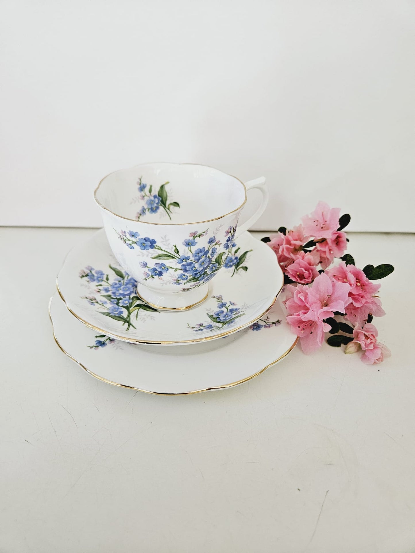 Vintage Royal Albert Trio "Forget me not" footed cup, saucer and side plate c.1950