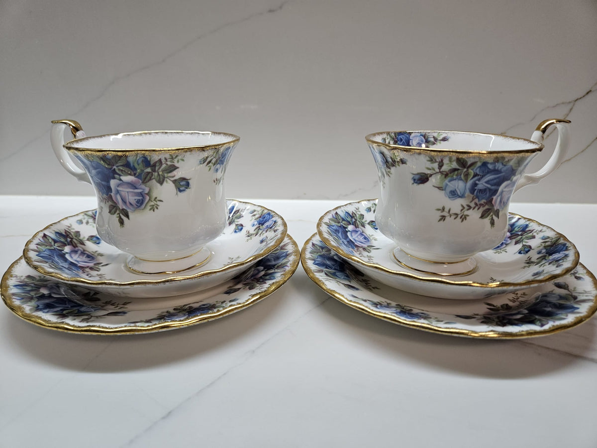 2 x Royal Albert Moonlight Rose Tea Cup saucer and plate trio + 2 Bonus replacement cups