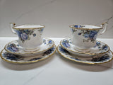 2 x Royal Albert Moonlight Rose Tea Cup saucer and plate trio + 2 Bonus replacement cups