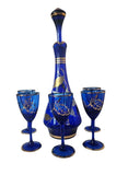 Blue Bohemia Czechoslovakia Decanter and 5 Port Glasses with gold gild